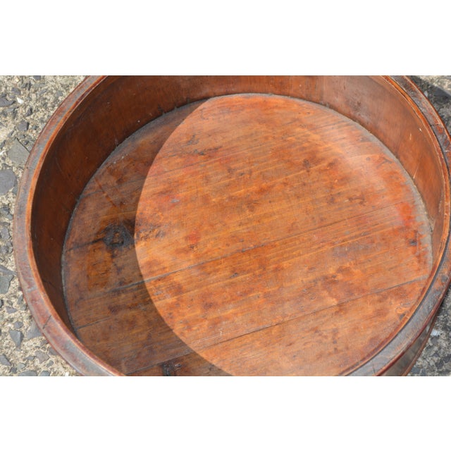 Vintage Asian Black & Brown Bamboo / Wood 3 Tier Wedding Basket With Painted Sides & Top Scene For Sale - Image 6 of 17