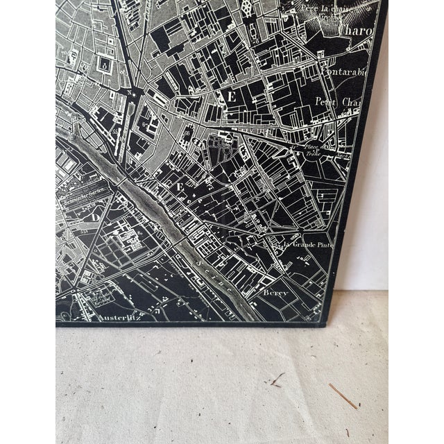 Vintage Black and White Map of Paris on Canvas For Sale - Image 4 of 8