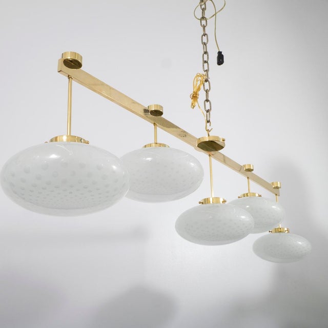 Modern linear chandelier with Murano glass shades For Sale - Image 9 of 15