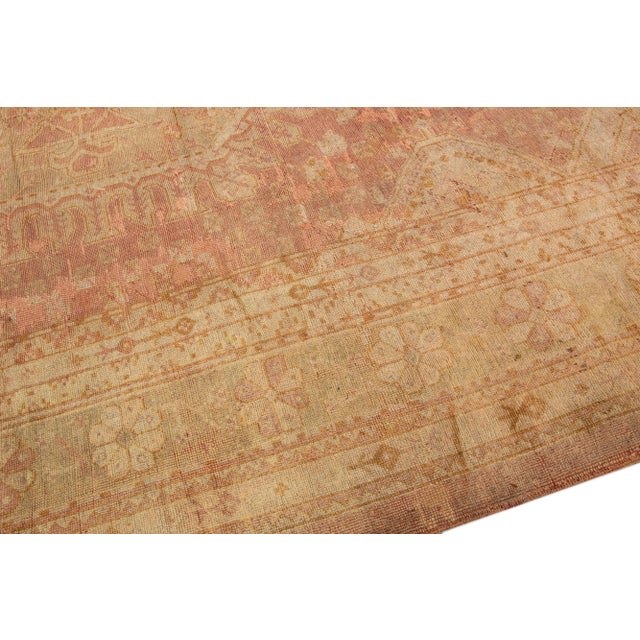Textile Tan Antique Turkish Oushak Handmade Allover Designed Oversize Wool Rug For Sale - Image 7 of 13