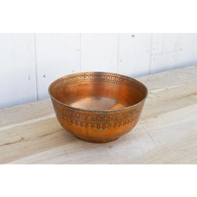 Antique Finely Engraved Copper Bowl For Sale - Image 4 of 9