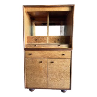 1980s Hickory Kaylyn "Gear" Mahogany & Birdseye Maple Bar Cabinet Storage Cabinet and Foot For Sale