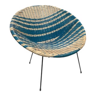 1960s Space Age Bali Pop Art Armchair in Woven Vinyl | Mid-Century Modern For Sale