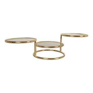 Mid Century Modern Brass Glass Swivel Coffee Table in the Style of Milo Baughman For Sale