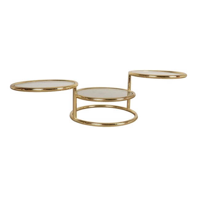Mid Century Modern Brass Glass Swivel Coffee Table in the Style of Milo Baughman For Sale