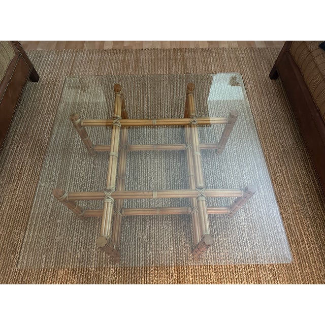 Wood Vintage Bamboo & Glass Coffee Table For Sale - Image 7 of 14