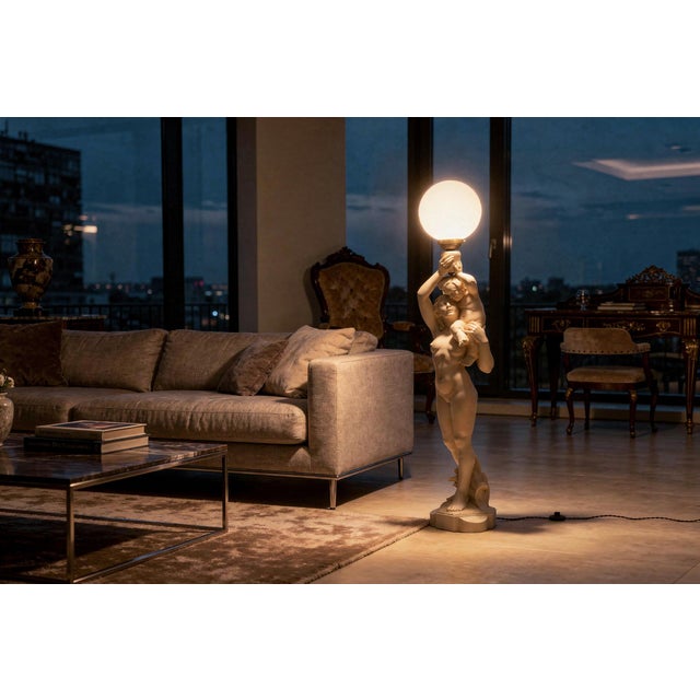 Glass Art Deco Figural Floor Lamp in Ceramic and Opaline Glass, Germany, 1920s For Sale - Image 7 of 11