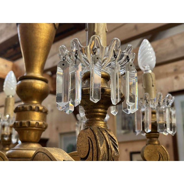 19th Century Gilded Wood Chandelier with Crystal Drops For Sale - Image 5 of 18