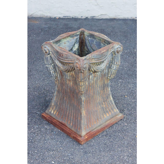Neoclassical Style Pair Of Cast Iron Garden Planters Or Pedestal Bases For Sale - Image 15 of 16