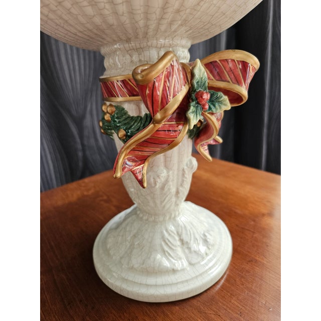 Ceramic Fitz & Floyd Aegean Christmas Pedestal Centerpiece Compote For Sale - Image 7 of 8