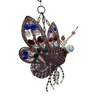 1890 French Art Nouveau Bronze Framed Cut Crystal Beaded Butterfly Chandelier For Sale