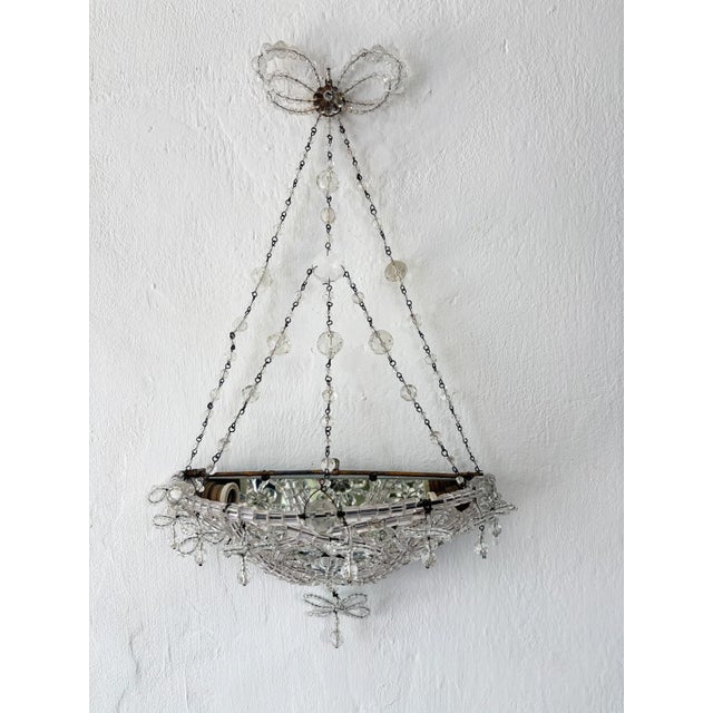 Silver Italian Crystal Beaded Basket Mirrors Sconces, Circa 1920 Rare For Sale - Image 8 of 12
