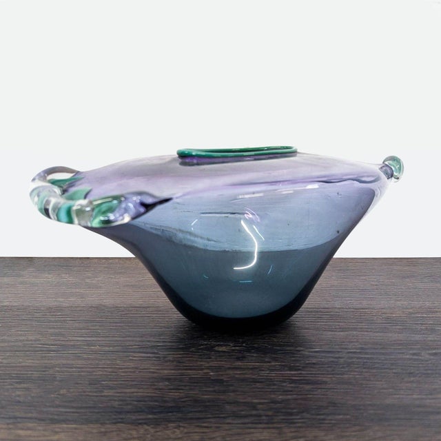 Hand blown and signed glass bowl circa: 1990. This piece is an early work of Grant W. Miller, an American...