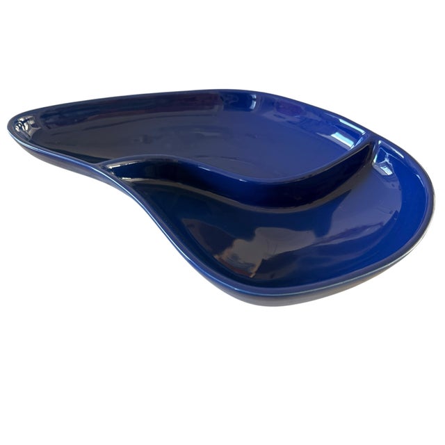 Mid-Century Modern Mid Century Modern MCM Divided Royal Blue Serving Dish Made in France For Sale - Image 3 of 12