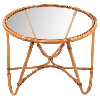 Mid-Century Round Coffee Table in Bamboo, 1960s For Sale
