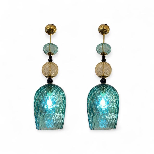 Black Blue and Yellow Murano Glass Lamps, 1950s, Set of 2 For Sale - Image 8 of 8