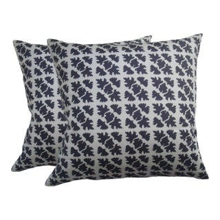 Shade Check Pillows – Charcoal on Natural, Hand-Printed Cotton-Linen- Set of 2 For Sale