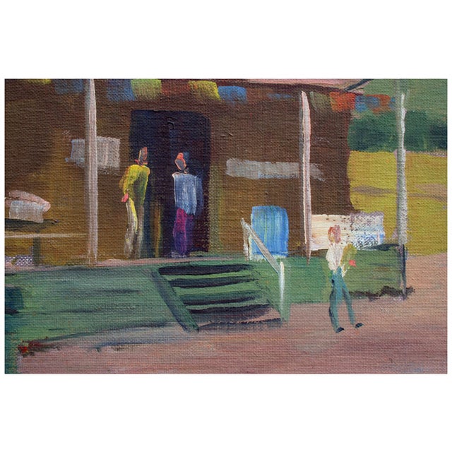 Figurative Mid Century Figurative Landscape -- Aptos Village Apple Shed and Market by Jon Blanchette For Sale - Image 3 of 5