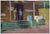 Figurative Mid Century Figurative Landscape -- Aptos Village Apple Shed and Market by Jon Blanchette For Sale - Image 3 of 5