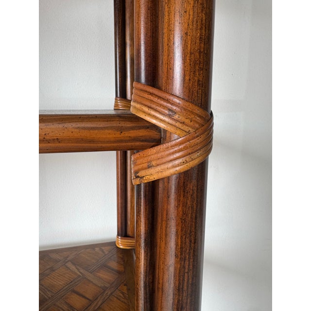1970s Hollywood Regency Walnut & Rattan Four-Tier Étagère Shelf For Sale - Image 10 of 12