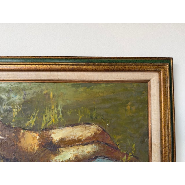 Wood 1970’s Vintage Barton Reclining Nude Woman Impressionist Abstract Oil Painting, Wood Framed For Sale - Image 7 of 12