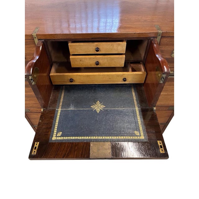 Wood 19th Century English Mahogany Campaign Secretary Chest For Sale - Image 7 of 15