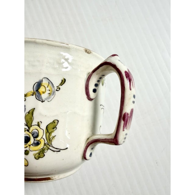 Ceramic Antique Armorial Pearlware Porcelain Teacup Demitasse, Hand Painted Flowers & Crest For Sale - Image 7 of 12