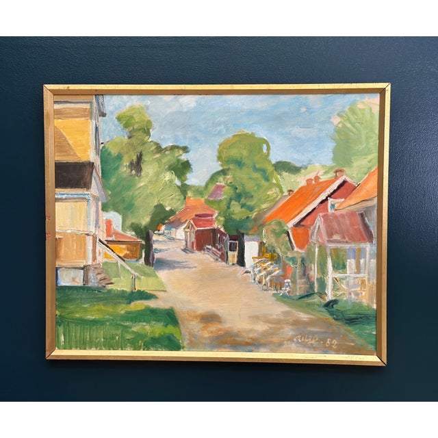 Ulfe, Street with Houses and Trees, 1982, Oil on Canvas, Framed For Sale - Image 14 of 18