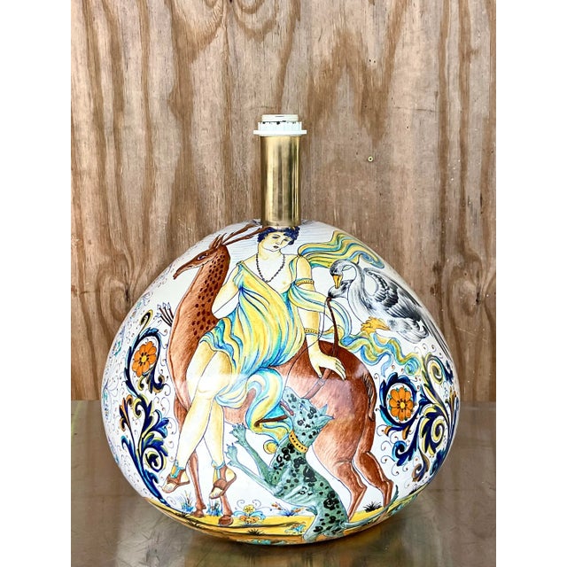 Vintage Italian Hand-Painted Figural Ceramic Table Lamp For Sale - Image 4 of 12