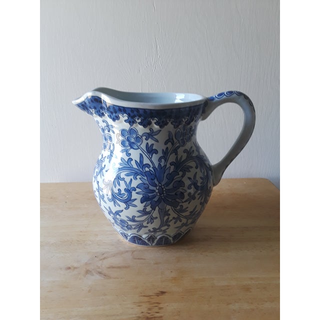 Japanese Signed Blue And White Ceramic Pitcher Chairish