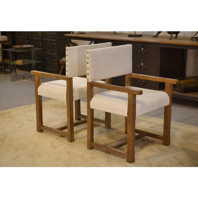 Brutalist Armchairs in Oak and Ecru Boucle Fabric, 1950s, Set of 2 For Sale - Image 4 of 14