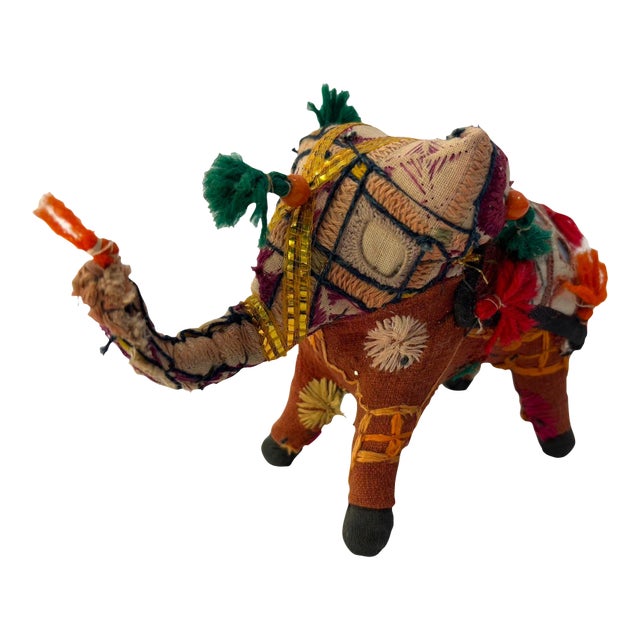Vintage Embroidered Elephant Toy in Stuffed Cotton From India 1950s For Sale