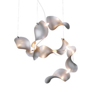 Dune 8 Spiral Chandelier with Silver Anodized Shades by Daniel Becker For Sale
