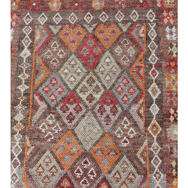 Vintage Hand Knotted Turkish Runner With All-Over Diamond Kurdish Design in Multi-Colors For Sale - Image 10 of 12