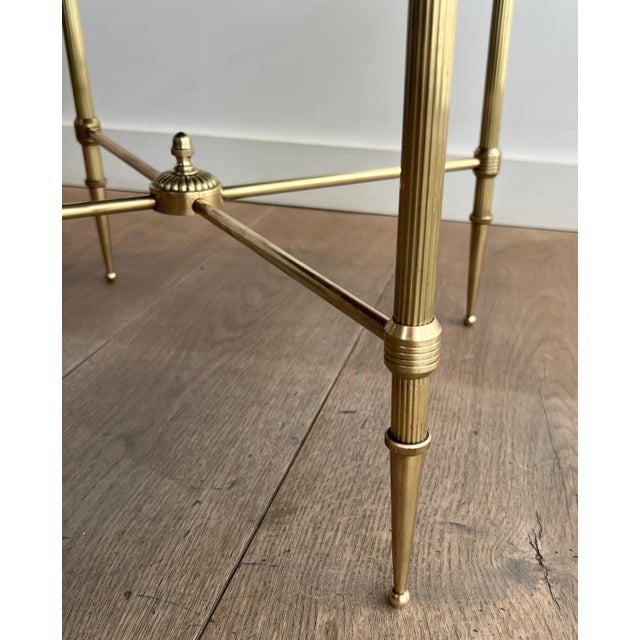 1940s Round brass coffee table with black lacquered glass top Attributed to Maison Jansen For Sale - Image 9 of 12