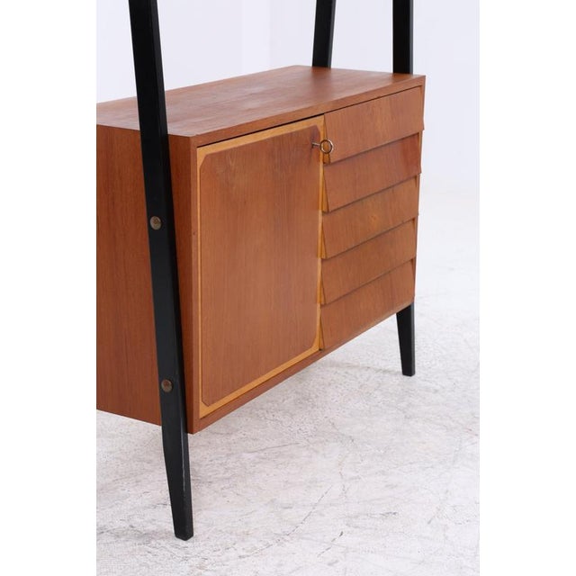 Mid-Century Vintage Teak Bookshelf with 5 Drawers and Door For Sale - Image 12 of 17