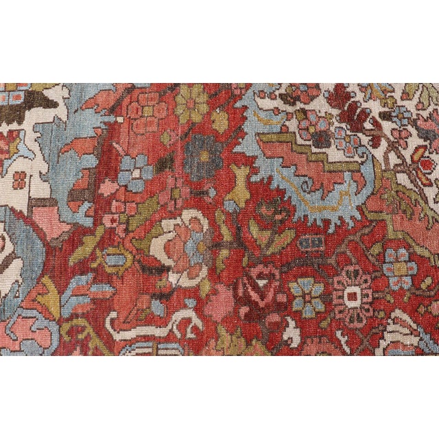 Square Antique Persian Bakhtiari Rug With Red Field and Ivory Medallion For Sale - Image 11 of 16