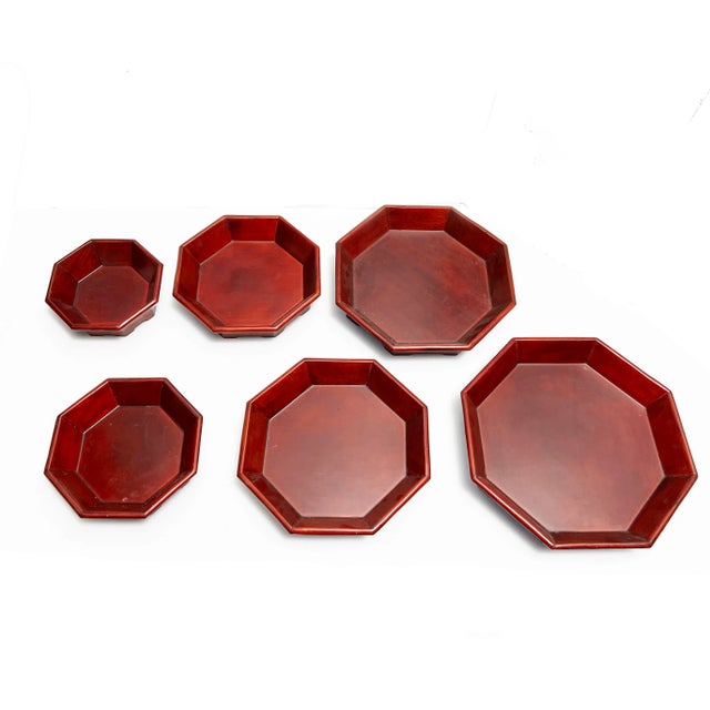 Step up your display and storage game with this stacking set of beautiful wooden MCM Korean lacquered trays! The set...