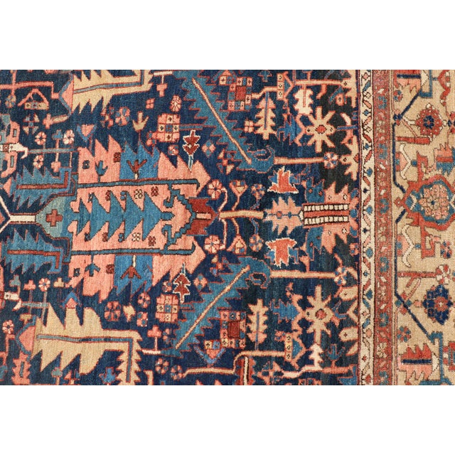 Antique Persian Heriz Rug With All-Over Sub-Geometric Design on a Blue Field For Sale - Image 14 of 16