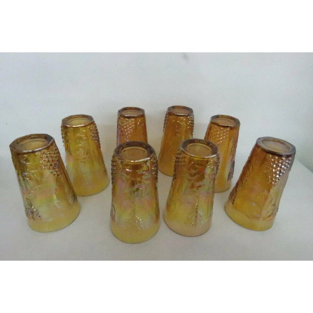 Indiana Harvest Grape Style Amber Carnival Glass Set of 8 Tumbler Cups For Sale In Miami - Image 6 of 13
