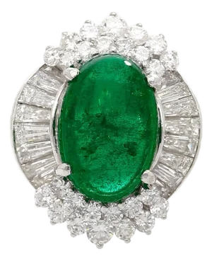 5.51 Carat Cabochon Cut Emerald & Diamond Platinum Ballerina Ring, Size 5