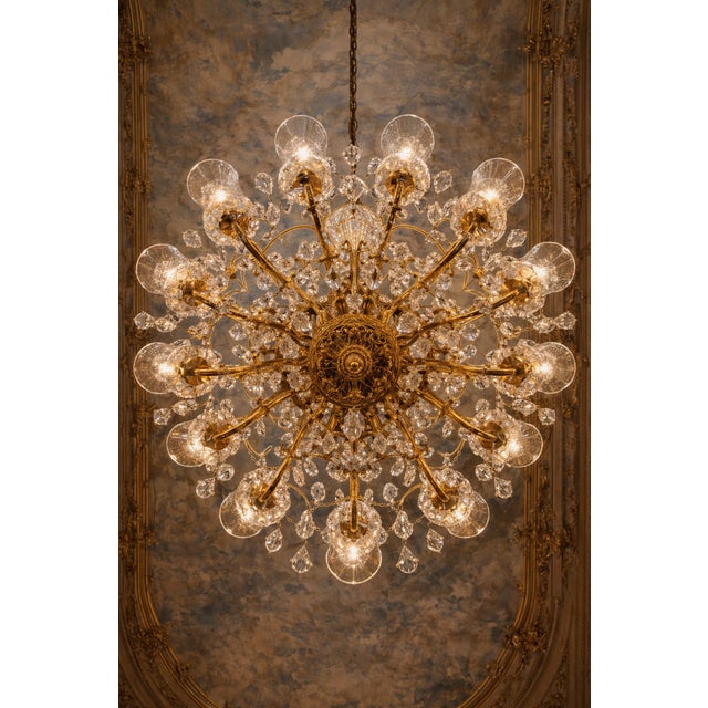 Mid 20th French Louis XVI Gold Bronze Crystal XL Chandelier For Sale - Image 6 of 16