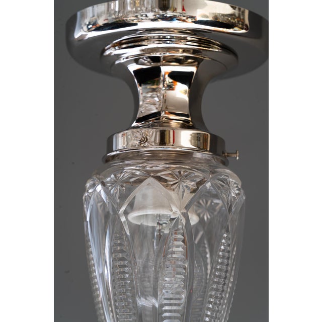 Vintage Nickel-Plated Ceiling Lamps with Cut Glass Shades, 1920, Set of 2 For Sale - Image 14 of 17