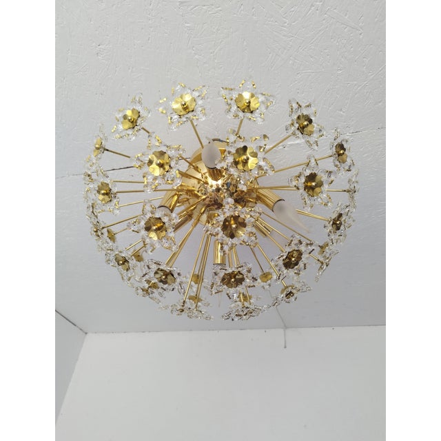 Off-white 1980s Flush Mount Vintage Star Crystals Chandelier Lighting For Sale - Image 8 of 12