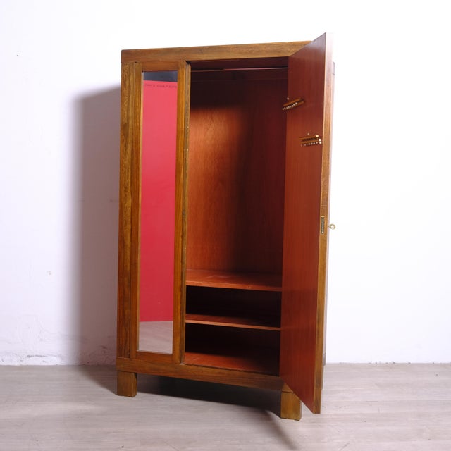 Wood Italian Oak Wardrobe with Mirror, 1930s For Sale - Image 7 of 13