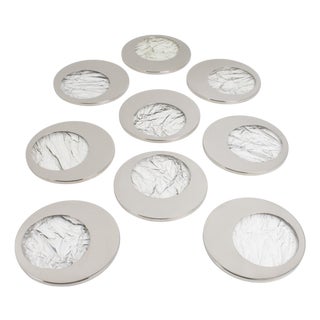 1970s Willy Rizzo Style Ice Effect Lucite and Chrome Coasters, 9 pieces For Sale
