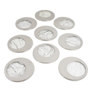Willy Rizzo Style Ice Effect Lucite and Chrome Coasters, 9 Pieces For Sale