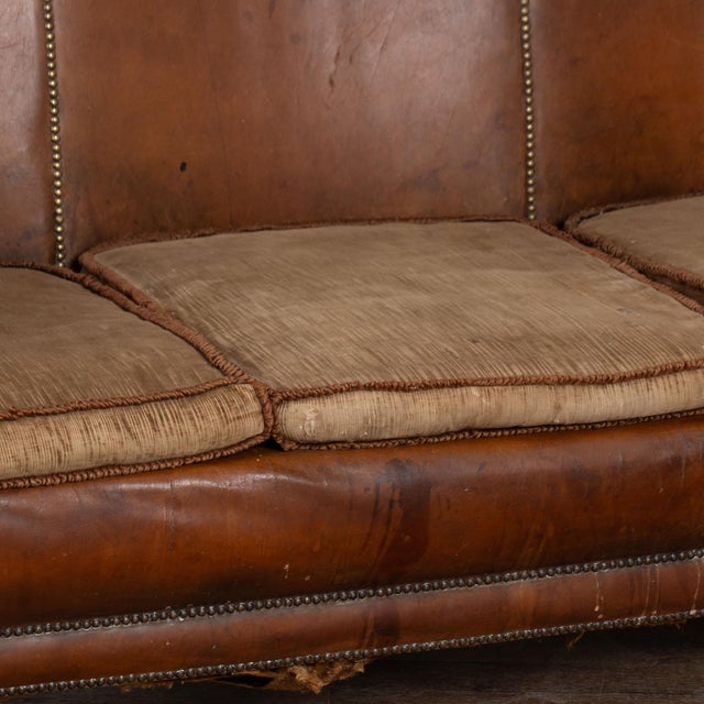 20th Century Vintage Danish Brown Leather Three Seat Sofa For Sale - Image 9 of 18