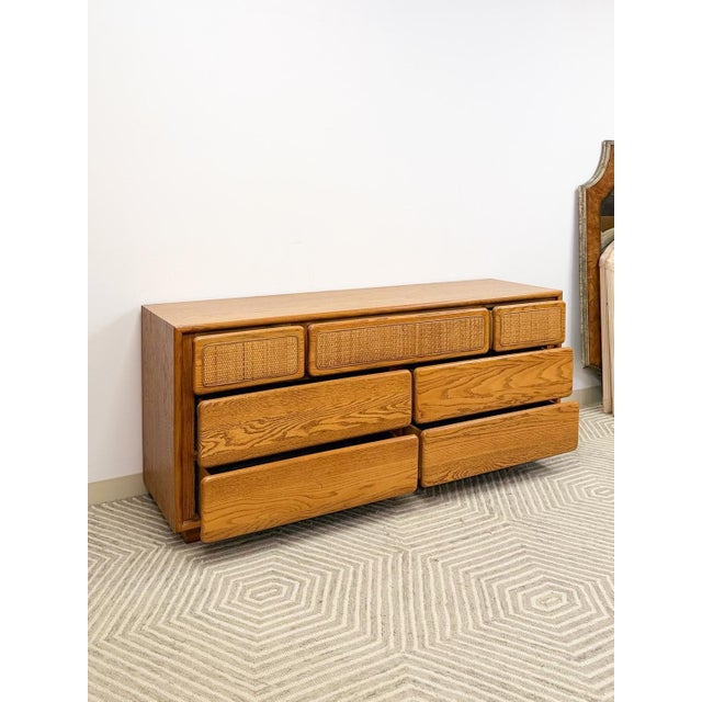 Tan Vintage Lane Perception MCM 7-Drawer Cane Dresser Rare Find For Sale - Image 8 of 11