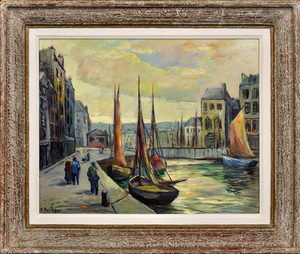 Fred Pailhes, Promenade Le Havre Harbour, Mid 20th Century, Oil Painting, Framed